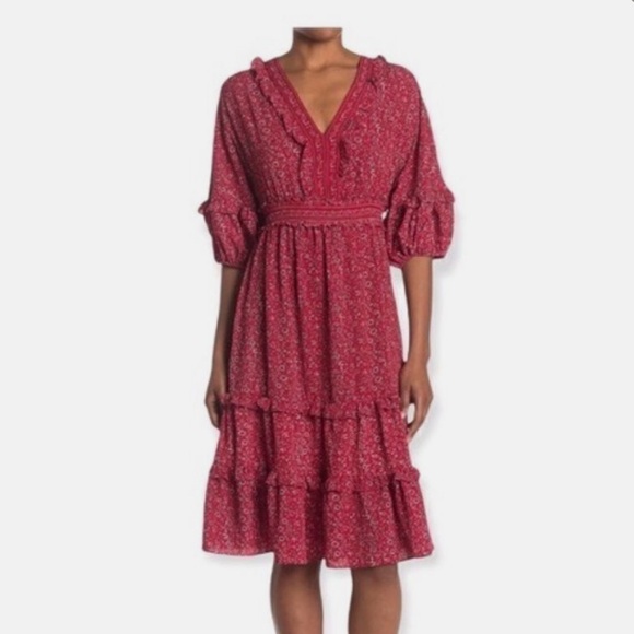 Max Studio Women's 3/4 Sleeve Tiered Bubble Crepe Dress. Size XS - Picture 7 of 7